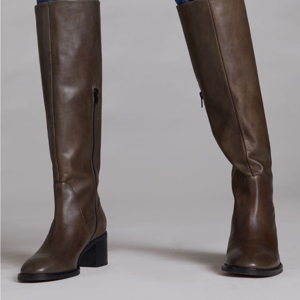 Elegant Brown Leather Knee-High Boots-Olive Leather